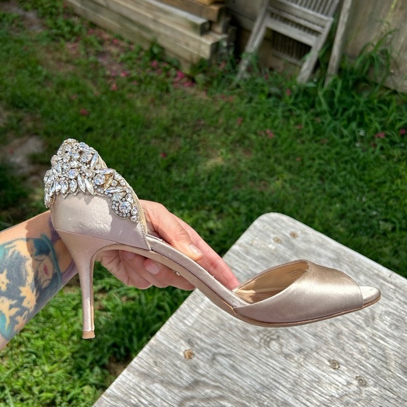BADGLEY MISCHKA Celeste Embellished Peep heels size 10 - Picture 3 of 7